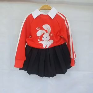 Set váy cho bé gái. Váy nỉ trẻ em nữ 2-12 tuổi hình thỏ cổ rời phong cách Hàn Quốc kiểu dáng thời trang