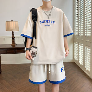 เสื้อยืดแขนสั้นผู้ชาย ชุดกีฬา แฟชั่น เยาวชน น่ารัก ฤดูร้อน ใหม่ เสื้อยืดผู้ชาย ทรงหลวม ผ้าโพลีเอสเตอร์ แฟชั่นฤดูร้อน