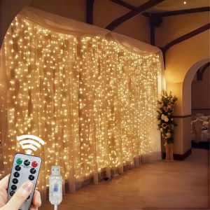 ไฟตกแต่งงานแต่งงานคริสต์มาสแบบม่าน 6 เมตร 8 โหมด ไฟนางฟ้า สำหรับตกแต่งบ้าน ห้องนอน โคมไฟปีใหม่ ไฟ LED พร้อมรีโมท USB