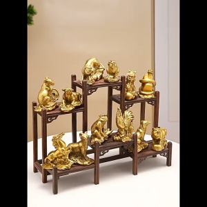 Elegant Bronze Feng Shui Zodiac Figurines Set - Traditional Animal Ornaments for Home Décor