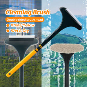 2 in 1 Window Screen Glass Cleaner Double Sided Brush with Long Handle for Dust Dirt Removal Household Cleaning Brush