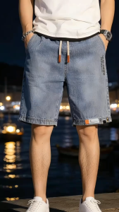 Mens denim shorts high-waisted slim-fitting loose lightweight fashionable high quality elastic denim pants cool and refreshing in summer mens wear