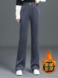 2023 Autumn and Winter New Arrival Fleece-lined Thickened Narrow Version Loose Pants Female Warm and Slimming Casual Elastic High Waist Straight Pants