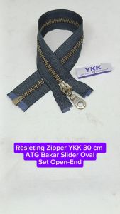 Resleting Zipper Ritsleting YKK 30 cm Atau 12 inch Hitam ATG Bakar Type Gigi Besi Slider Oval Model Set Open End Buka Lepas Harga Per Biji