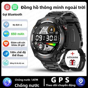 Đồng Hồ Thông Minh Quân Sự GPS Mới 2026 Dành Cho Nam Chống Nước 5ATM La Bàn Ngoài Trời Màn Hình Độ Cao Pin 650mAh Gọi Bluetooth Theo Dõi Sức Khỏe