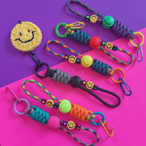 Cute Mini Smiley Face Multi-Functional Lanyard Keychain Mobile Phone Camera Rope Purple Fashionable Accessory for Bags