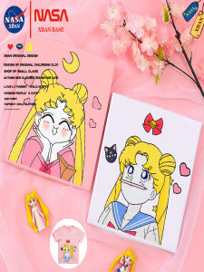 NASA Sailor Girl Short Sleeve T-Shirt Pure Cotton Half Sleeve Top Sweet Parent-Child Clothing for Girls Summer Breathable Loose Fit