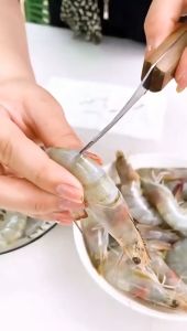 มีดแกะกุ้งมีดดึงไส้กุ้ง สแตนเลส ด้ามไม้