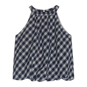 YUEZHONGWEI | เสื้อกั๊กแขนกุดคอวีลายสก็อตสีฟ้าสไตล์ฝรั่งเศสสำหรับผู้หญิงในช่วงฤดูร้อน ทรงหลวมๆ สไตล์ลำลอง สวมใส่สบาย