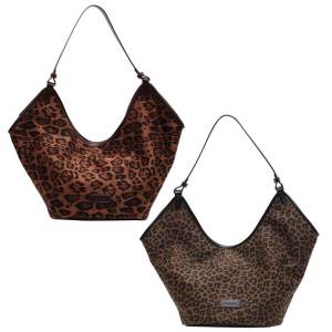 Women Suede Tote Bag with Leopard Print Elegant Shoulder Bag for Work and Shopping
