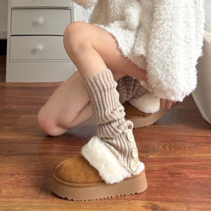 อุ่น ถัก ถุงเท้าถึงกลางน่อง ถุงเท้า ผู้หญิง ฤดูใบไม้ร่วง ฤดูหนาว หนาขึ้น ขา อุ่น Ers น่ารัก ลายทาง ลาย หวาน สไตล์ Essential ฤดูหนาว ถุงเท้า