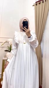 Desain Mewah Gamis Wanita: Gamis Crinkle Bordir Warna Putih Mewah Elegan 2025