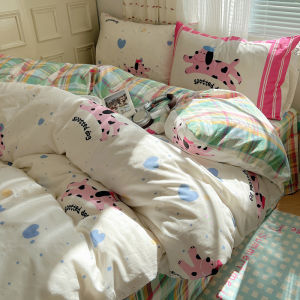 Cute Cartoon Pure Cotton Bedding Set Dormitory Student 4pc 3pc Bedding Sheet Quilt Cover Protector Comfortable Soft Fabric