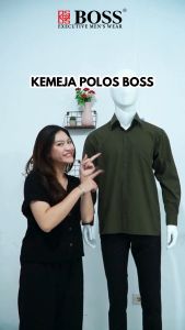 BOSS Kemeja Polos Pria Lengan Pendek Regular Fit Hijau Army