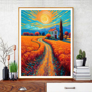 A Country Landscape Cross-Stitch Kit DIY Handmade Enthusiasts Printed Embroider Material Package Beautiful Sunset Field Landscape Painting Pattern