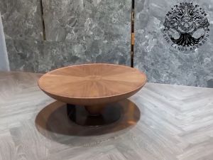 Bàn trà sofa bàn phòng khách bàn cafe nội thất nhập khẩu mẫu bàn mặt tròn gỗ khối chân thép cao cấp bi tròn