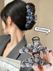 กิ๊บติดผมรูปฉลามขนาดใหญ่สไตล์ฝรั่งเศสสำหรับผู้หญิงในฤดูใบไม้ร่วง/ฤดูหนาว กิ๊บติดผมแบบหนีบข้างหลังศีรษะ ดอกกุหลาบ หมุดผม หมวก หมวก