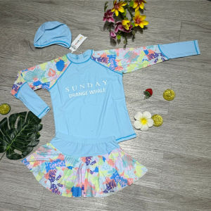 Đồ bơi bé gái 2 mảnh kín đáo áo tay dài quần đùi váy họa tiết nhiều màu dễ thương size từ 18-26kg BINSPORTS BB099