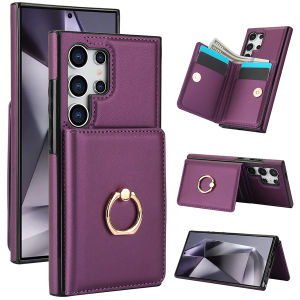 Card Case For Samsung With Ring Bracket Leather Case Mobile Phone Case Wallet Bag Case Cover With Card Holder Casing Cases Shell For Samsung Galaxy S24 Ultra S24 Plus S23 Ultra S3 FE S22 Ultra S22 Plus S21 FE S21 Ultra Note20 Ultra Cards Slot Case