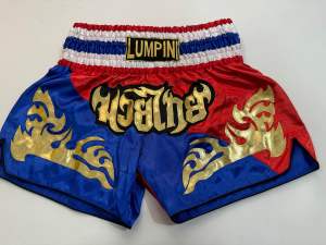 Ram Lumpini Satin Muay Thai Fight Shorts Blue Red Large
