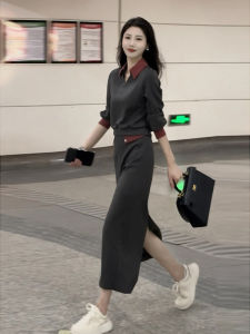 Fashionable and Unique Two Piece Set with Hoodie and Slit Skirt