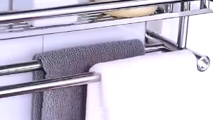 40cm Double layer Bathroom Shower Wall Mounted Space Stainless Steel Towel Storage Hanger Shelf Holder Stand Rack With Hooks Bathroom Accessories Organizer#ZWL03