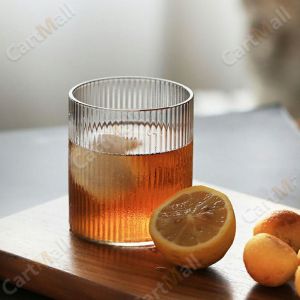 300ml Glass Coffee Cup Tea Milk Yogurt Mug Creative Transparent Straight Vertical Pattern Drinkware