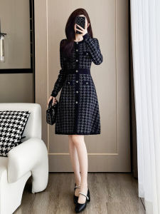 SUYE | Elegant Slimming French Style Knitted Black Waist-cinching Button-up Midi Dress