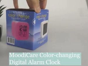 Moodicare Square Cube RGB Glowing LED Color Change Digital Alarm Clock/ Jam Loceng LED Digital