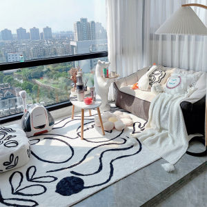 Modern Minimalist Bedroom Carpet Living Room Tea Table Rug Balcony Casual Area Mat Stripe Pattern Rectangular Machine Washable