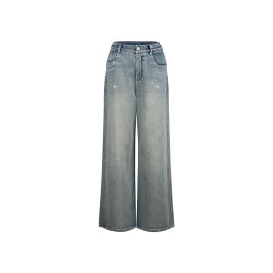 CHACHASTU | Quần Jeans Xòe Vintage Màu Xanh Rửa Bạc