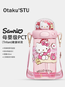 Sanrio Hello Kitty Plastic Straw Cup with Lid High Aesthetic Value for Students Girls Cute Cartoon Design 650ml Water Bottle
