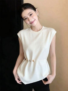 CHOEFULYN | Irregular Design Short Sleeve White Slimming Waist Accentuating T-Shirt