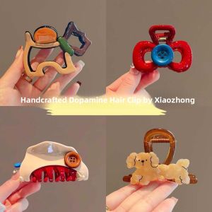 Dopamine Cartoon Dog Hair Clip Womens High-End Sense Ponytail Holder Shark Clamp Unique Design Cute Color Block Hollow out