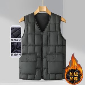 Thickened Fleece Winter Vest for Middle-Aged And Elderly Men Business Casual Outerwear Warmth V-Neck Zipper Pocket Design