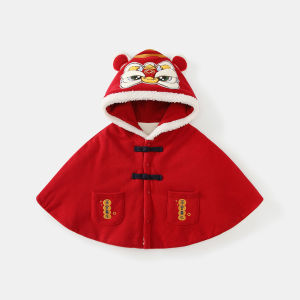 Thickened Fleece Winter Coat for Baby Boys And Girls Outdoor Wear Red New Year Clothes Childrens Outfit with Hat Single Button Closure