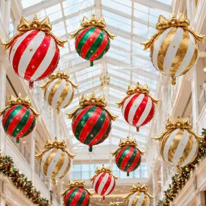 1/5Pcs Christmas Striped Bow Aluminum Film Balloon for Xmas Festival Birthday Gathering Anniversary Background Wall Party Decor