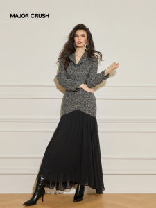 Vintage Styled Flared Collar Waist-cinching Patchwork Long Dress