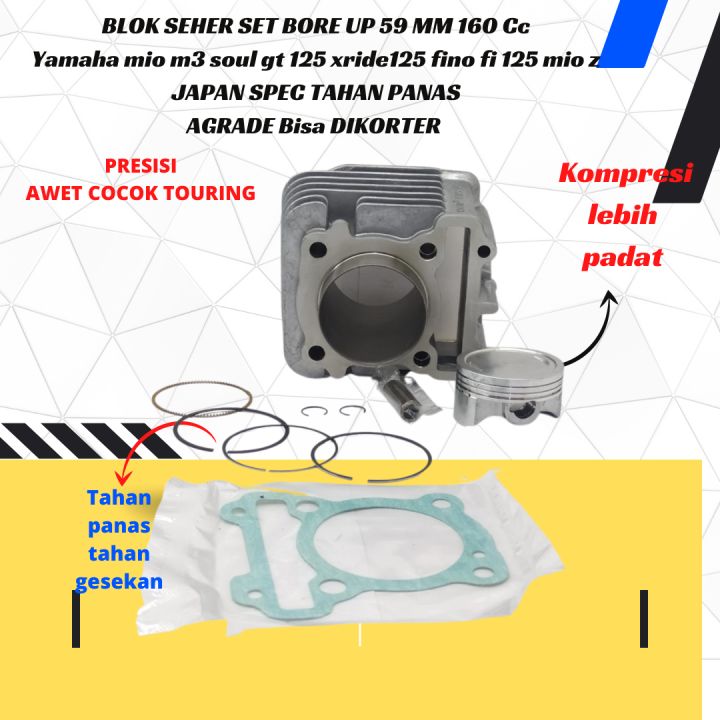PAKET BORE UP 160 CC Blok Seher CRP  M3 Piston Kit 59 mm Bore up  Mio 125 M3 Mio Z Xride 125 Mio Soul GT 125 TAHAN PANAS JAPAN BENSIN. TETAP HEMAT TEHNOLOGI BiSA DIKORTER