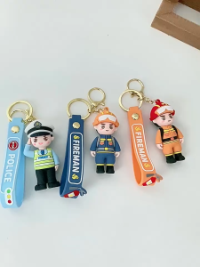 Fireman Keychain Cute Fashion Police Doll Pendant Key Ring Durable Delicate Cartoon Three-dimensional Car Key Chain Bag Hanging