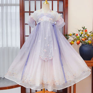 Elegant Thin Summer Fairy Tale Princess Dress for Girls Traditional Chinese Hanfu Style Anneyol Brand A-Line Skirt Childrens Clothing