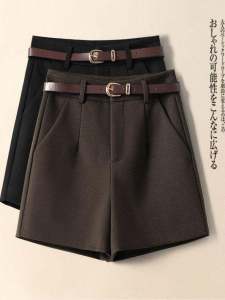 High Waist Wide Leg Woolen Short Pants for Women Autumn Winter Fashion Outerwear Bootcut Trousers Slimming Wide Leg Pants