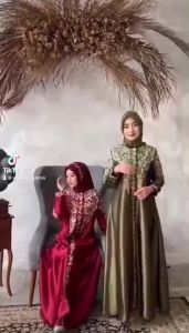 BG Baju Gamis Bordir Ina Dress Bahan Satin Mix Bordir Gamis Muslim Kasual Model Korean Style Mewah Dress Lebaran 2024