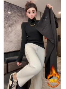 Quần Ống Đứng Dày Lót Lông Cừu Cỡ Lớn Cho Nữ Mùa Thu Đông Quần Dài Ống Đứng Cạp Cao Thoải Mái Rộng Rãi