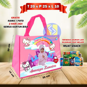 (50 PCS) TAS ULTAH CUSTOM PALING MURAH / GOODIE BAG CUSTOM PALING MURAH CUSTOM/Tas souvenir ultah goodie bag ulang tahun murah tas muat snack ultah gratis nama dan foto tas ulang tahun anakGoodie bag ulang tahun anak muat snack tas ultah free desain
