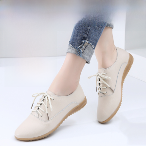 Leather Flat Bottom Sneakers Womens Casual Soft Sole Fashionable Versatile Cow Tendon Bottom Flat Heel Shoes Cross Strap