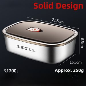 Shandao Stainless Steel 316 Lunch Box ness Preservation Container Refrigerator Use Portable Meal Box Rectangular Shape 1.2L Capacity