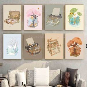 Cute Cartoon Four Seasons Plant Fox Duck Hedgehog Animal Posters Canvas Painting and Prints Wall Art Picture for Room Home Decor