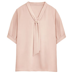 XIAOMENG | Professional V-Neck Bowtie Voile French Puffed Sleeves White Summer Shirt