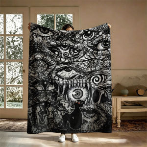 BILIBILI | Surreal Eyes Sketch Art Flannel Blanket Perfect for Sofa Office Bed Travel Sleep Read Relax Camping Four Season Use